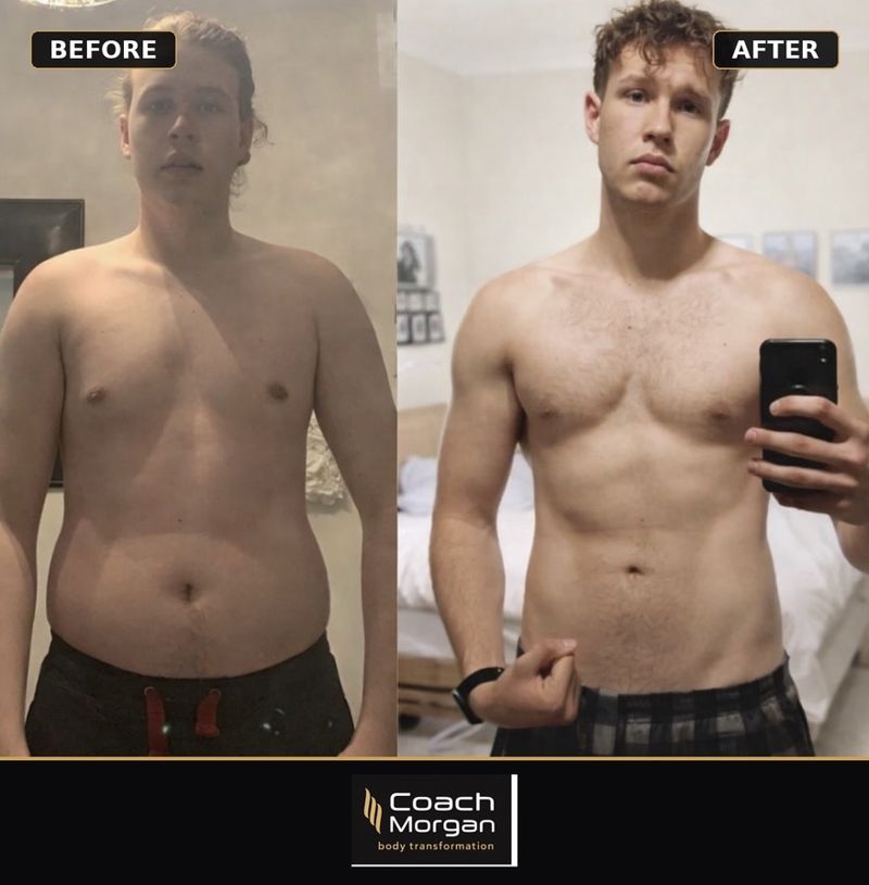 Dennis before and after – 12kg lost · 8% body fat